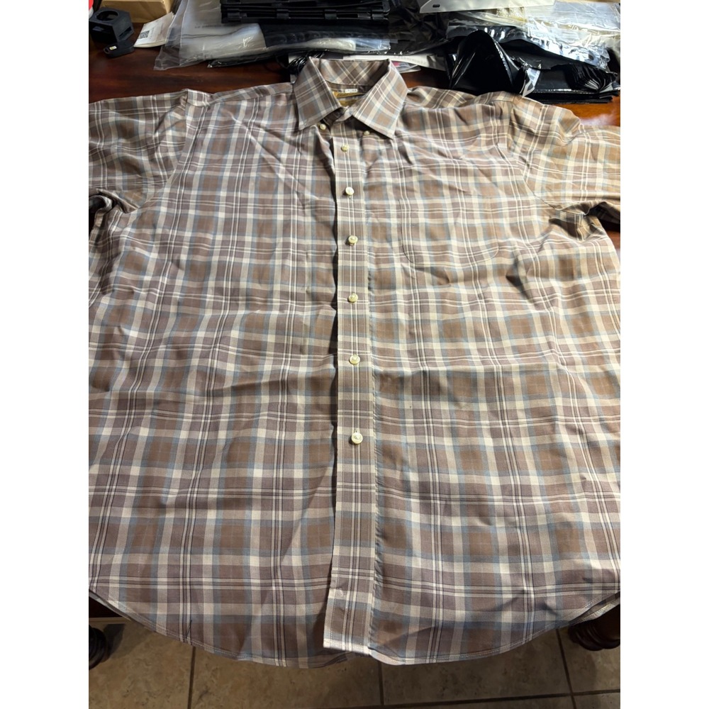 Roundtree & Yorke Gold Label Mens XL Plaid Non-Iron Cotton Long Sleeve Shirt